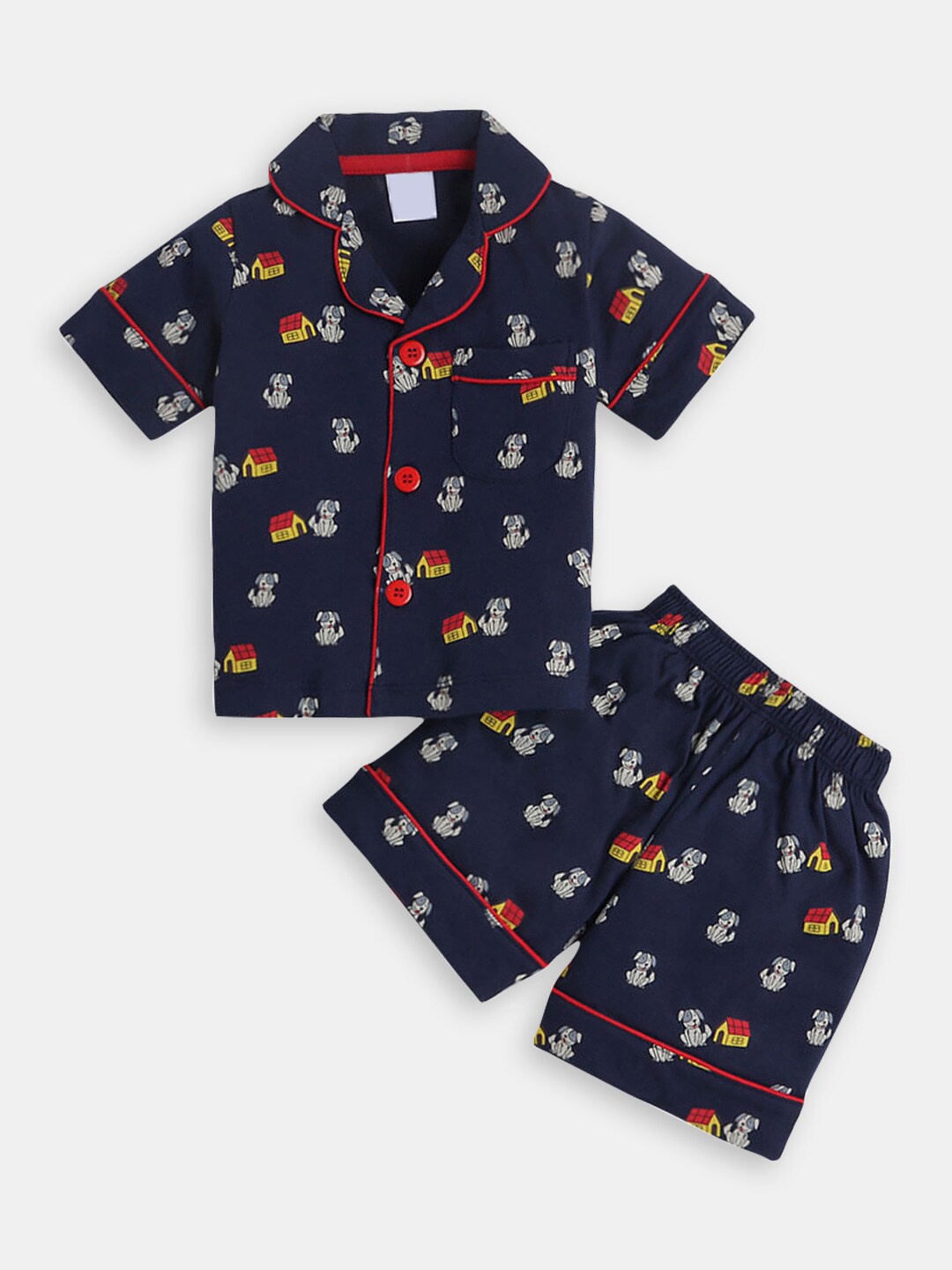 

Hopscotch Boys Conversational Printed Pure Cotton Night Suit, Navy blue