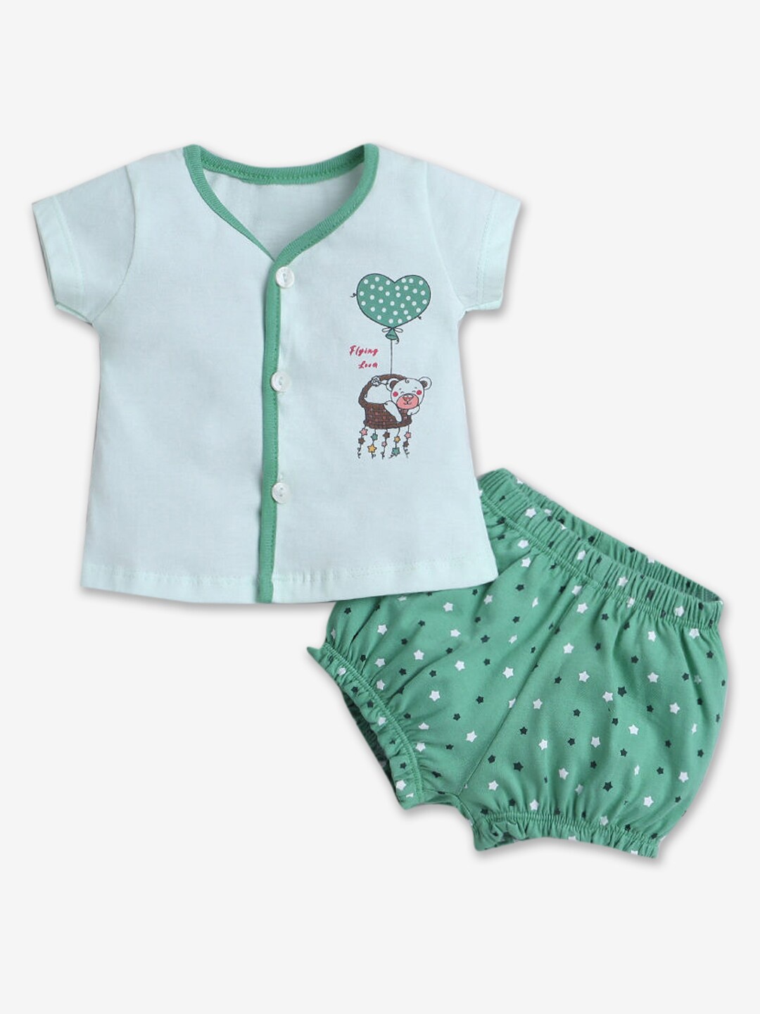 

Hopscotch Infants Printed Pure Cotton Shirt With Shorts Set, Green