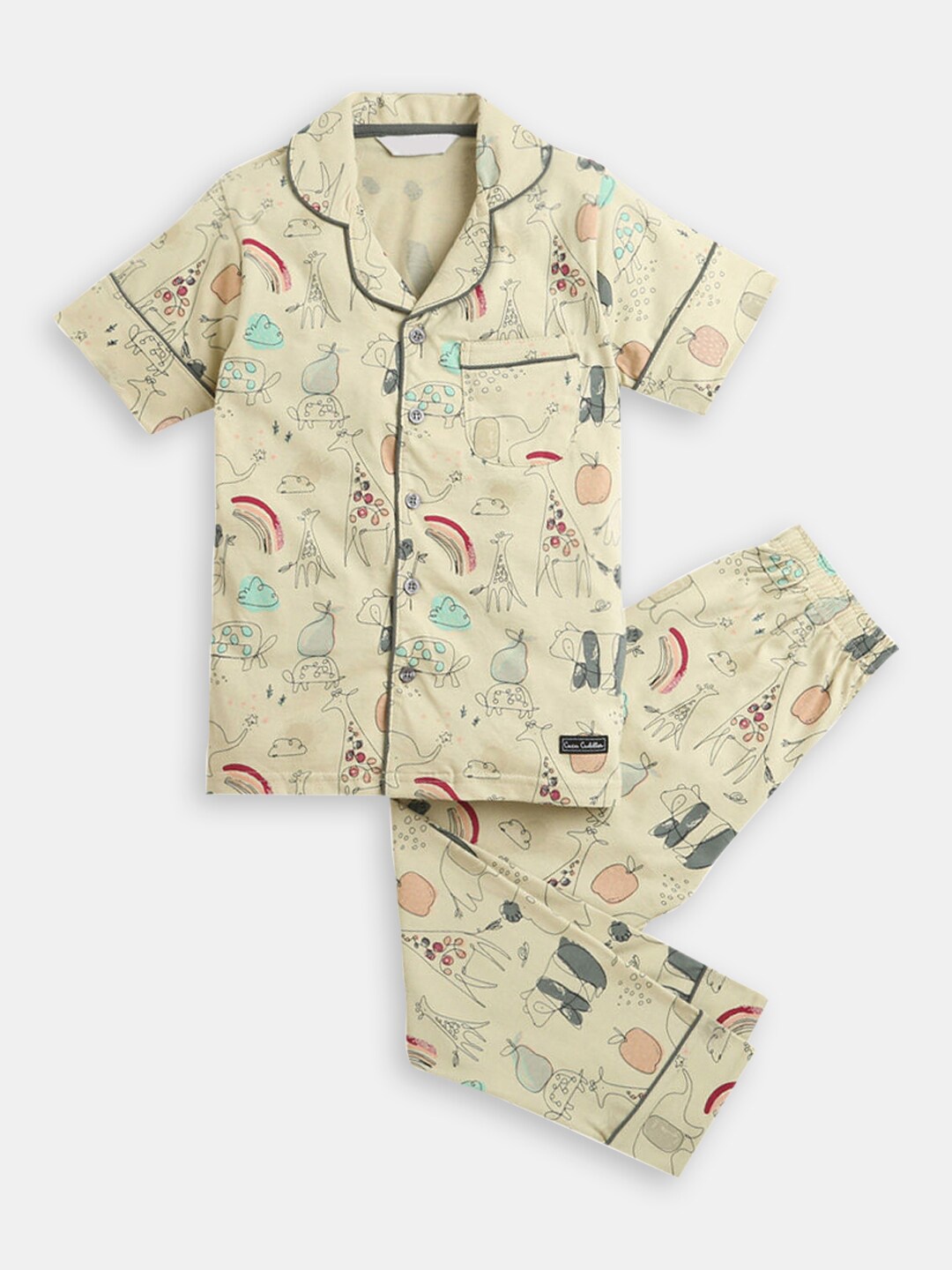 

Hopscotch Boys Conversational Printed Pure Cotton Night Suit, Beige