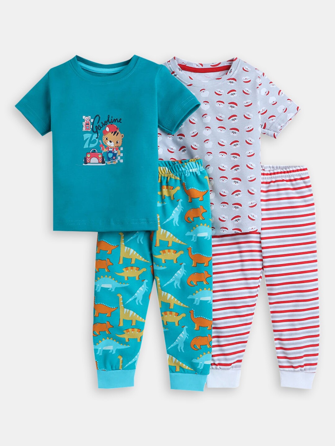 

Hopscotch Boys Pack Of 2 Printed Pure Cotton T-shirt with Trousers, Blue