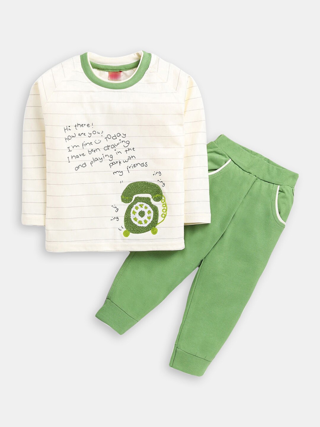 

Hopscotch Infants Boys Printed Pure Cotton T-shirt With Pyjamas Set, Green