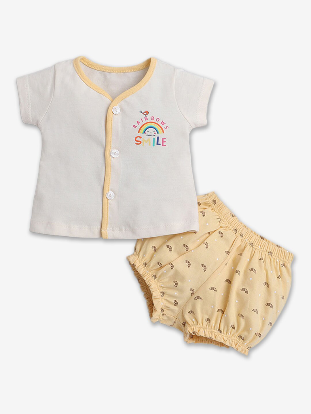 

Hopscotch Kids Printed Pure Cotton T-shirt with Shorts, Cream