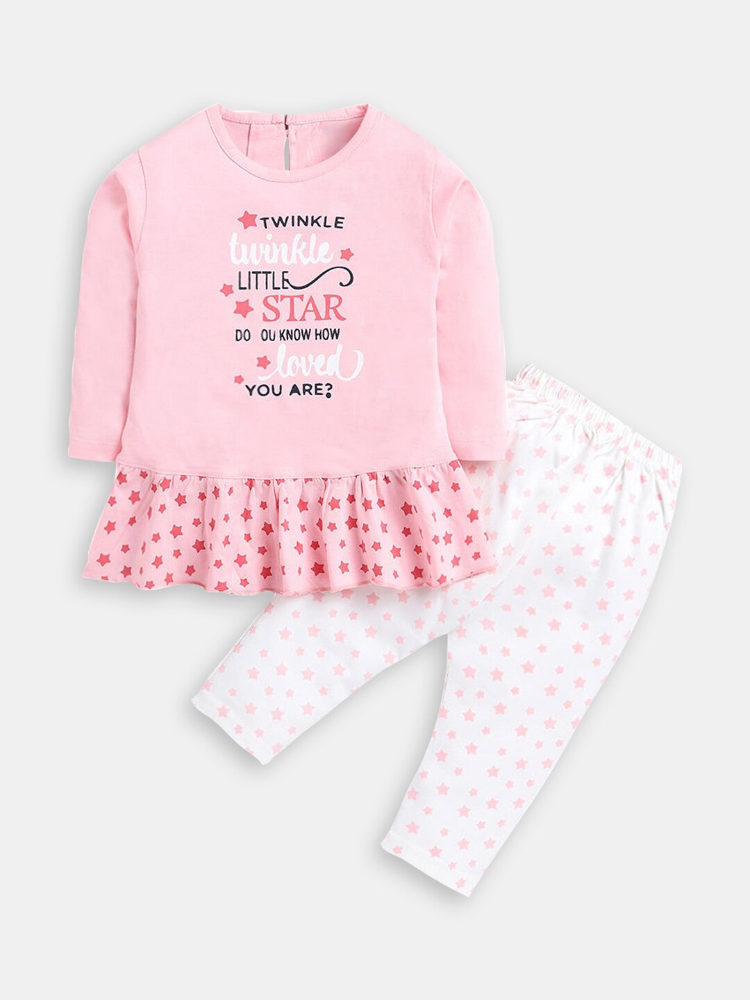 

Hopscotch Girls Printed Pure Cotton Top with Leggings, Pink