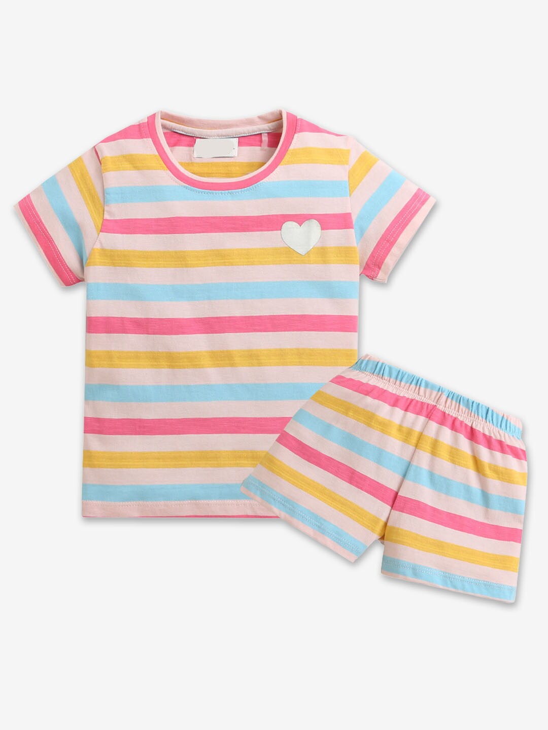 

Hopscotch Girls Striped Pure Cotton Top with Shorts, Pink
