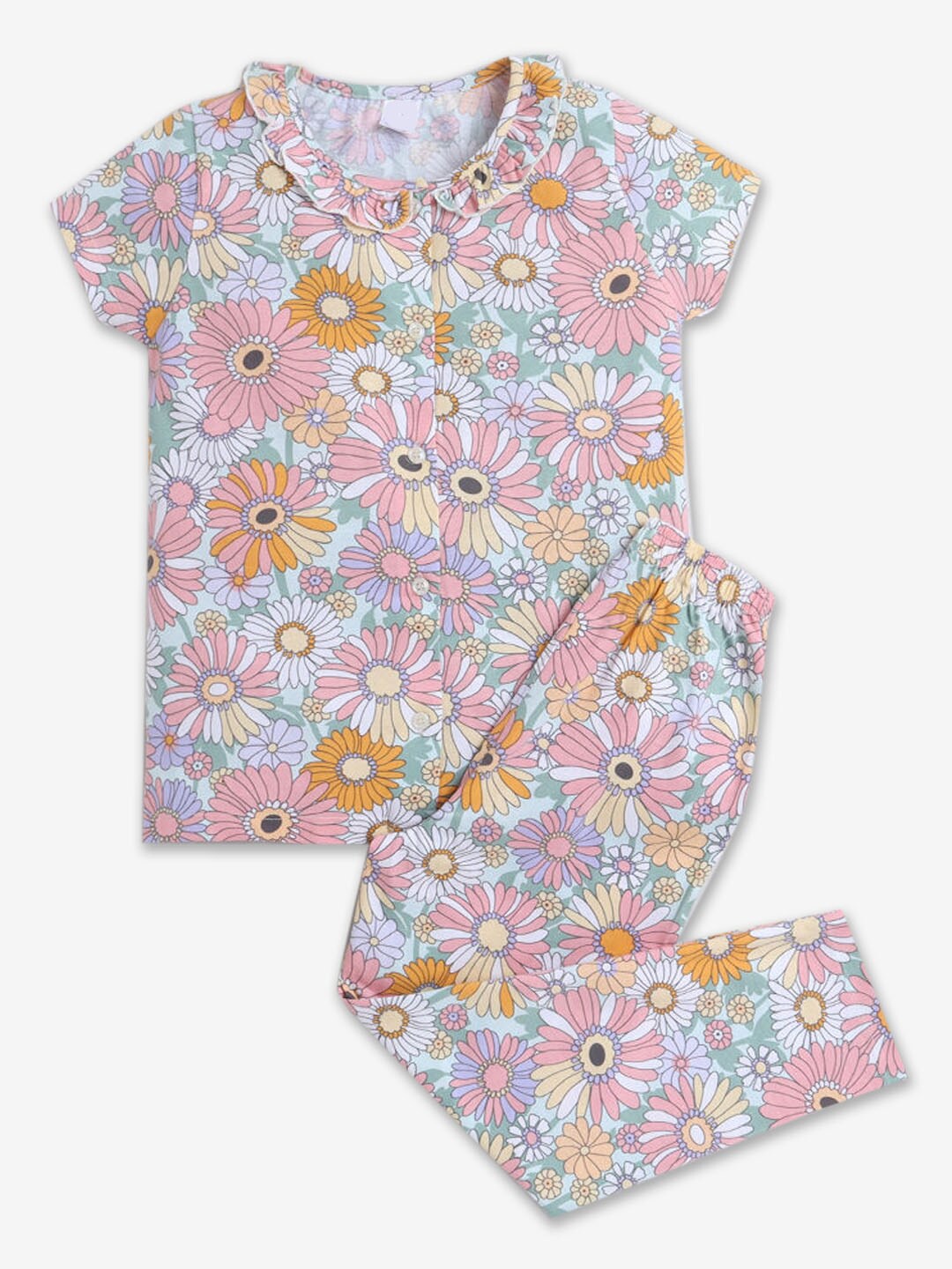 

Hopscotch Girls Printed Pure Cotton T-shirt with Pyjamas, White