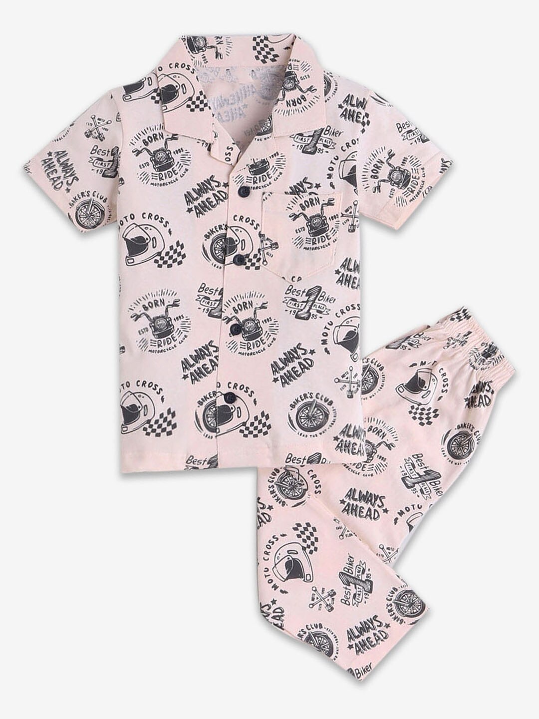 

Hopscotch Boys Typography Printed Pure Cotton Night Suit, Pink