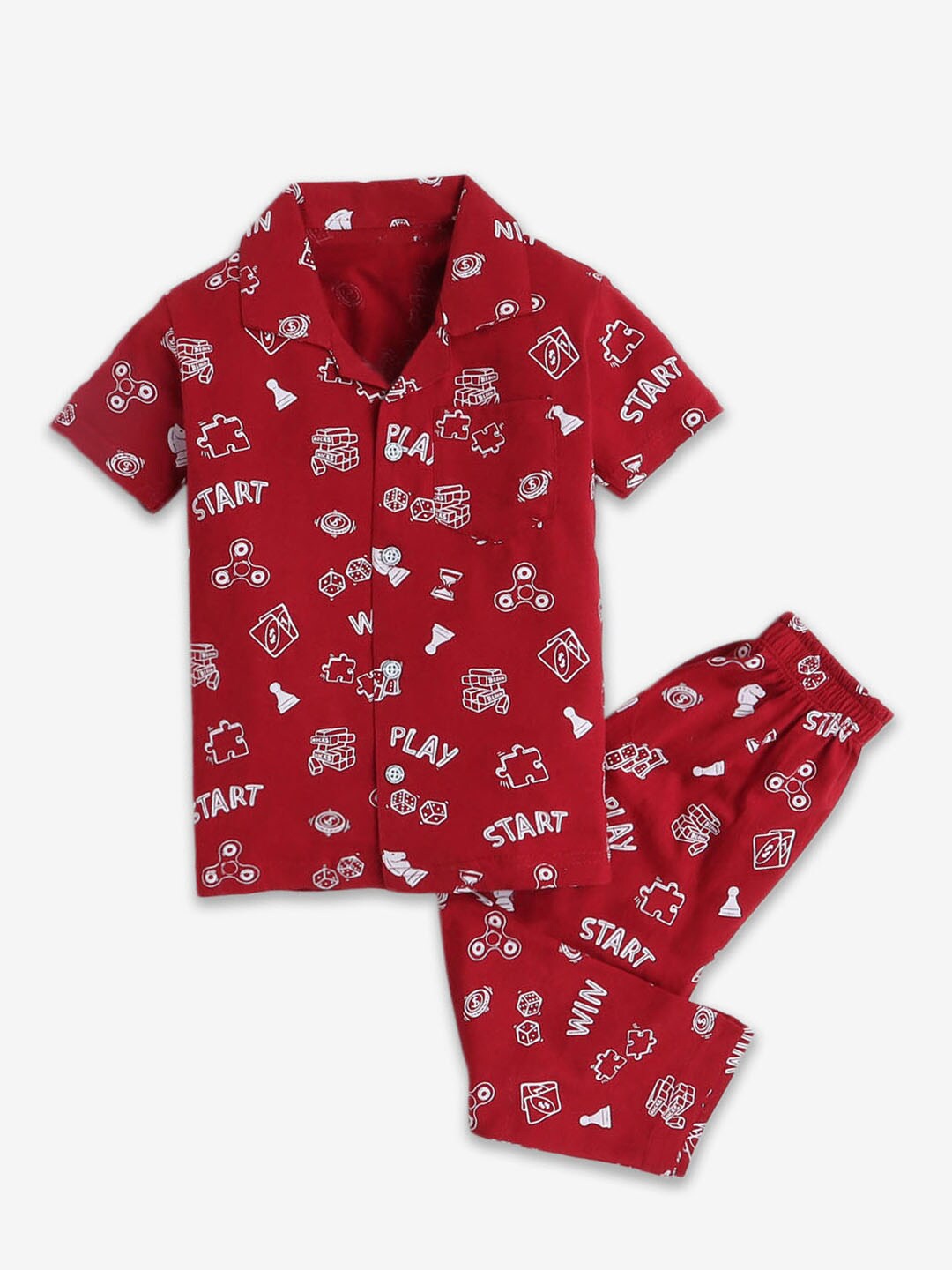 

Hopscotch Boys Conversational Printed Pure Cotton Night Suit, Red