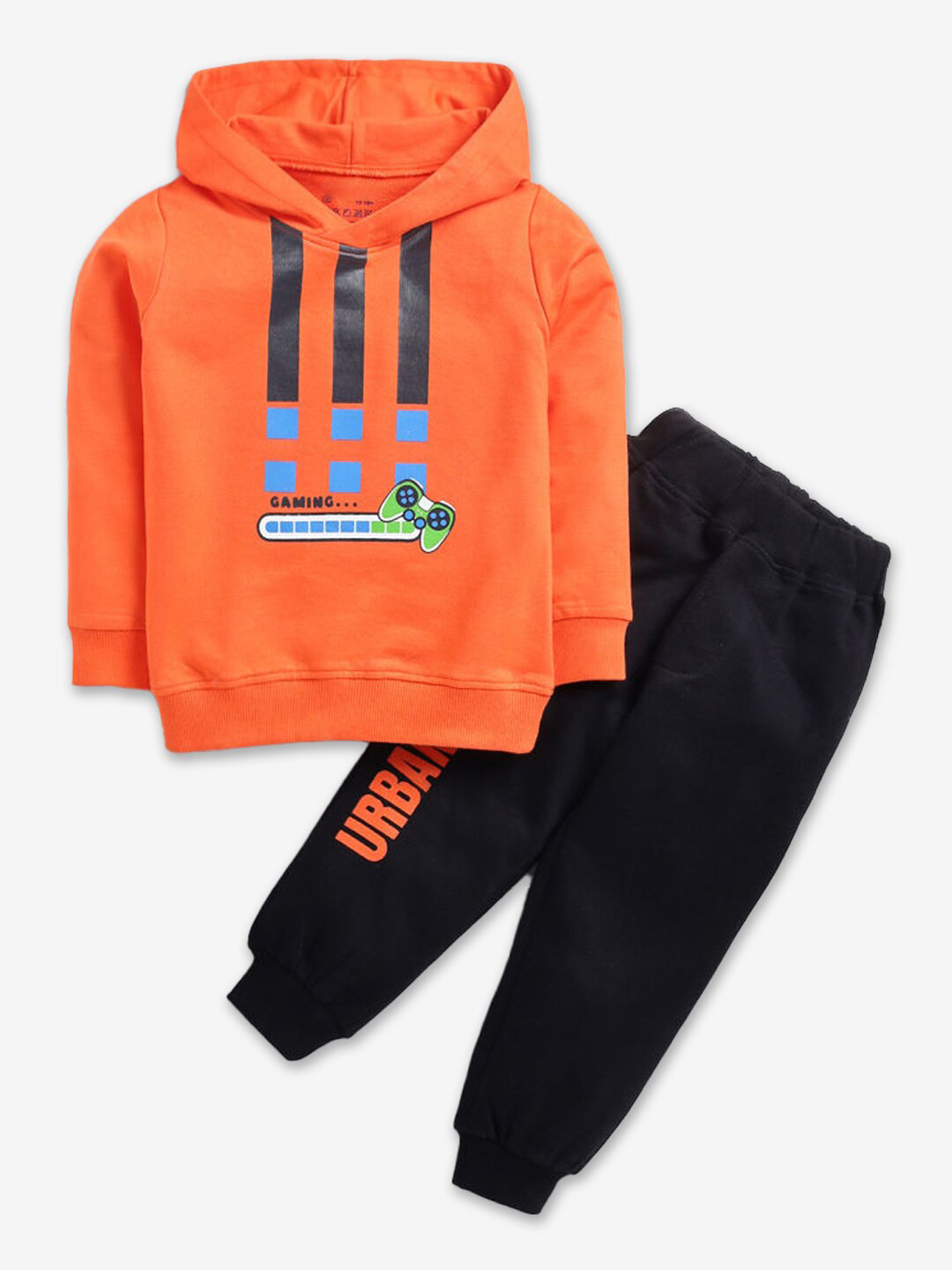 

Hopscotch Boys Printed Pure Cotton T-shirt with Trousers, Orange