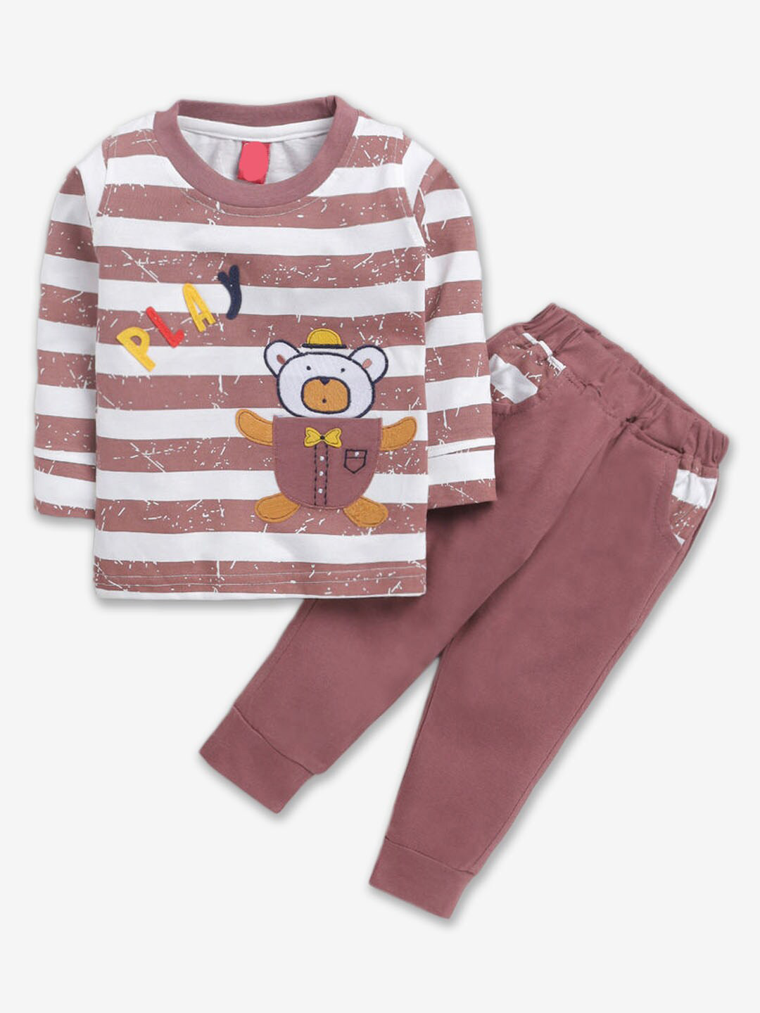 

Hopscotch Infant Boys Striped Pure Cotton T-shirt With Trousers, Brown
