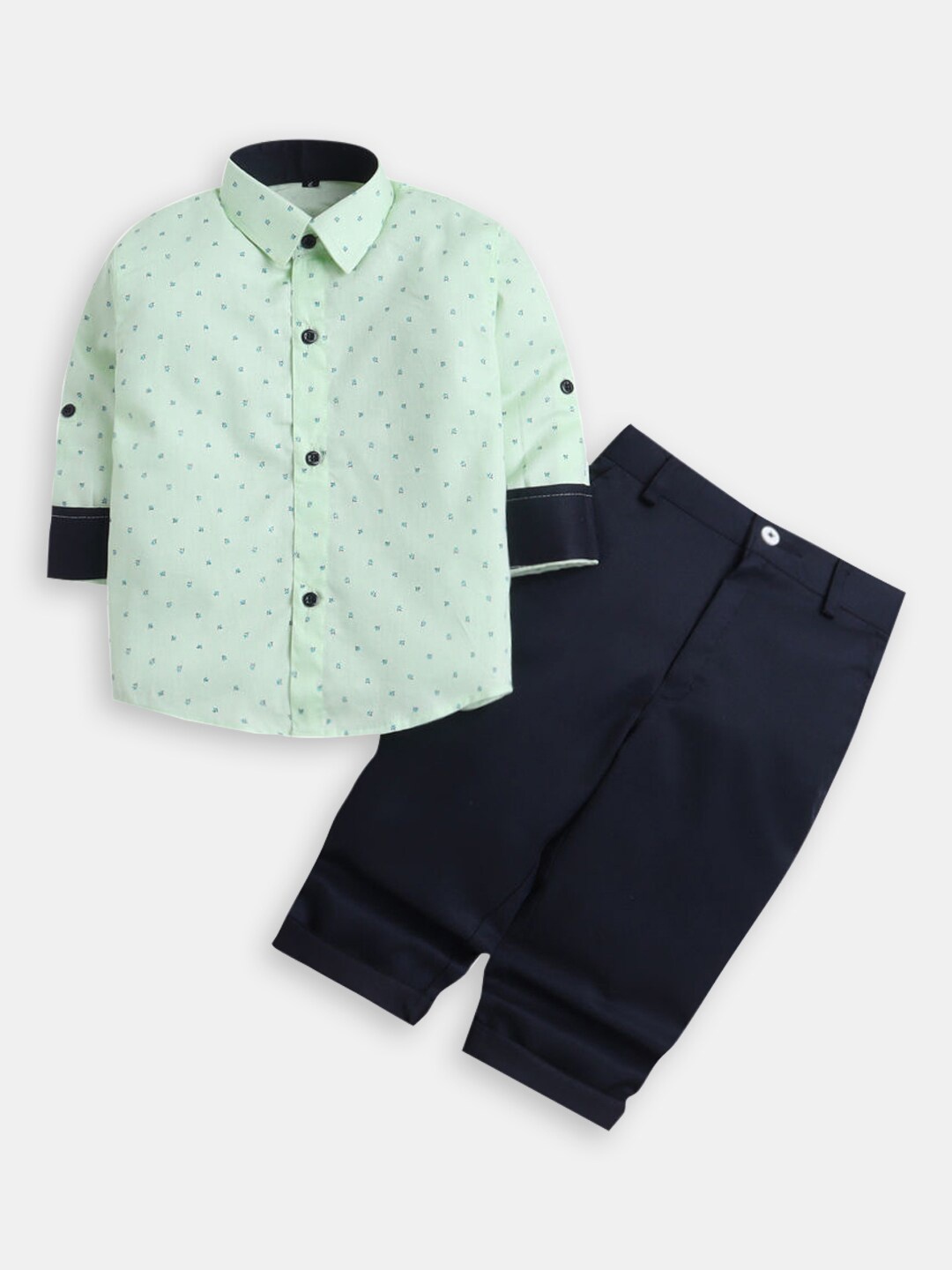 

Hopscotch Boys Printed Pure Cotton Shirt With Trousers, Sea green