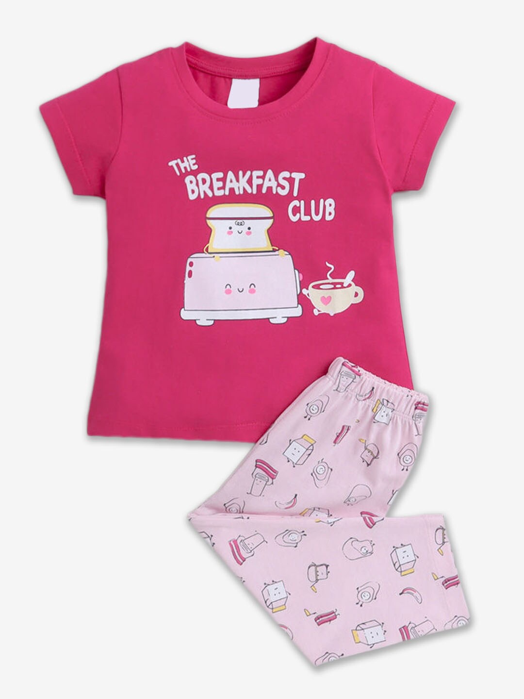 

Hopscotch Girls Printed Pure Cotton Short Sleeves T-shirt with Trousers Clothing Set, Pink