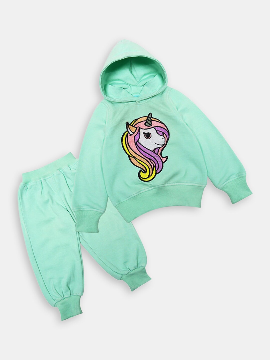 

Hopscotch Girls Printed Pure Cotton T-shirt with Joggers, Green