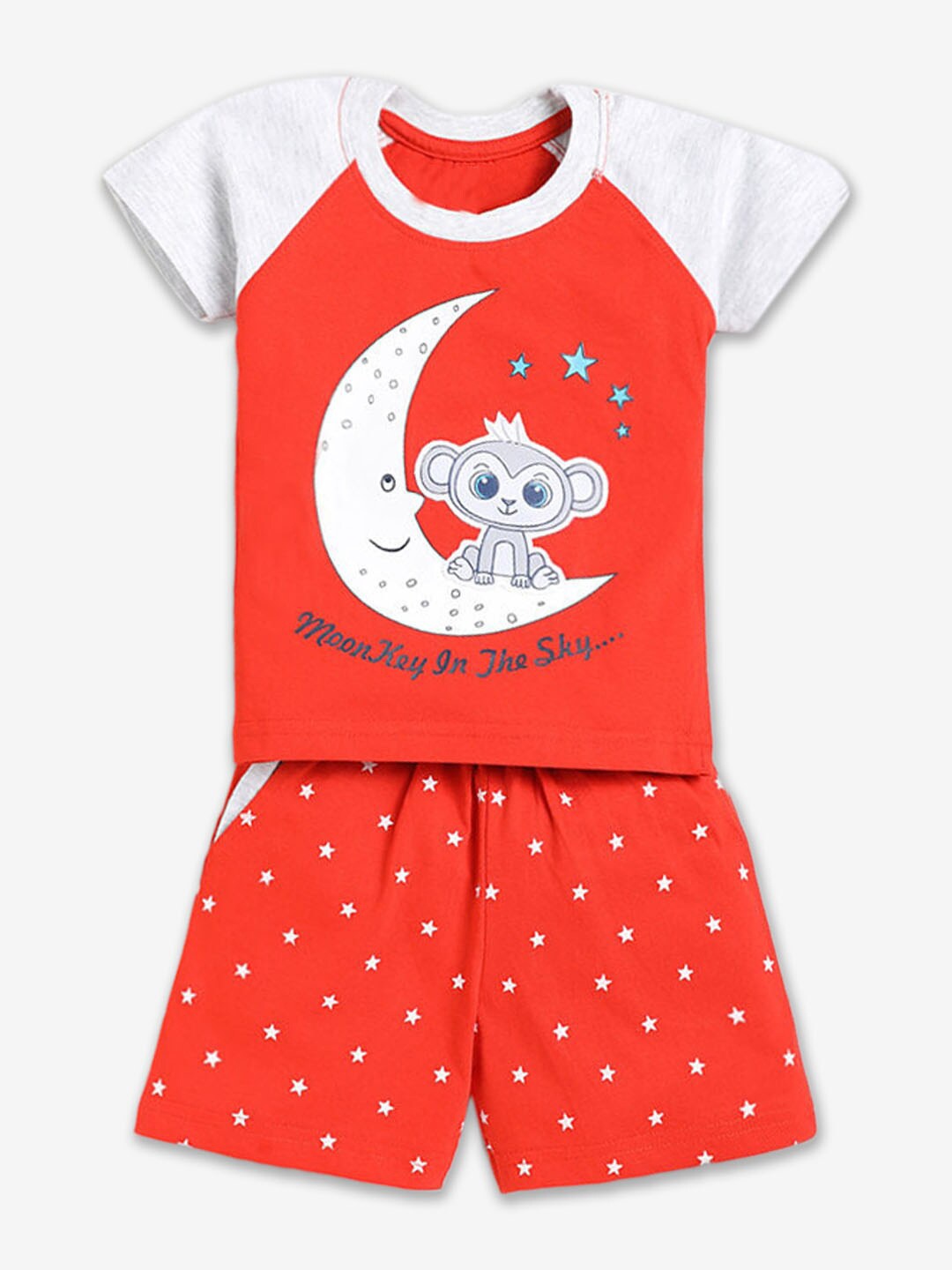 

Hopscotch Boys Printed Pure Cotton T-shirt with Shorts, Red