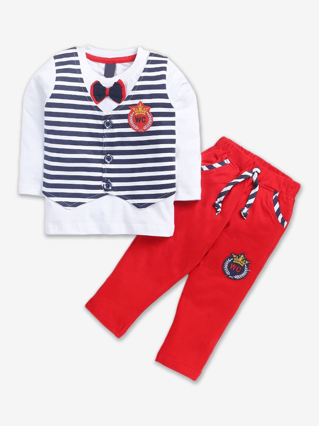 

Hopscotch Infant Boys Striped Pure Cotton T-shirt With Trousers, White