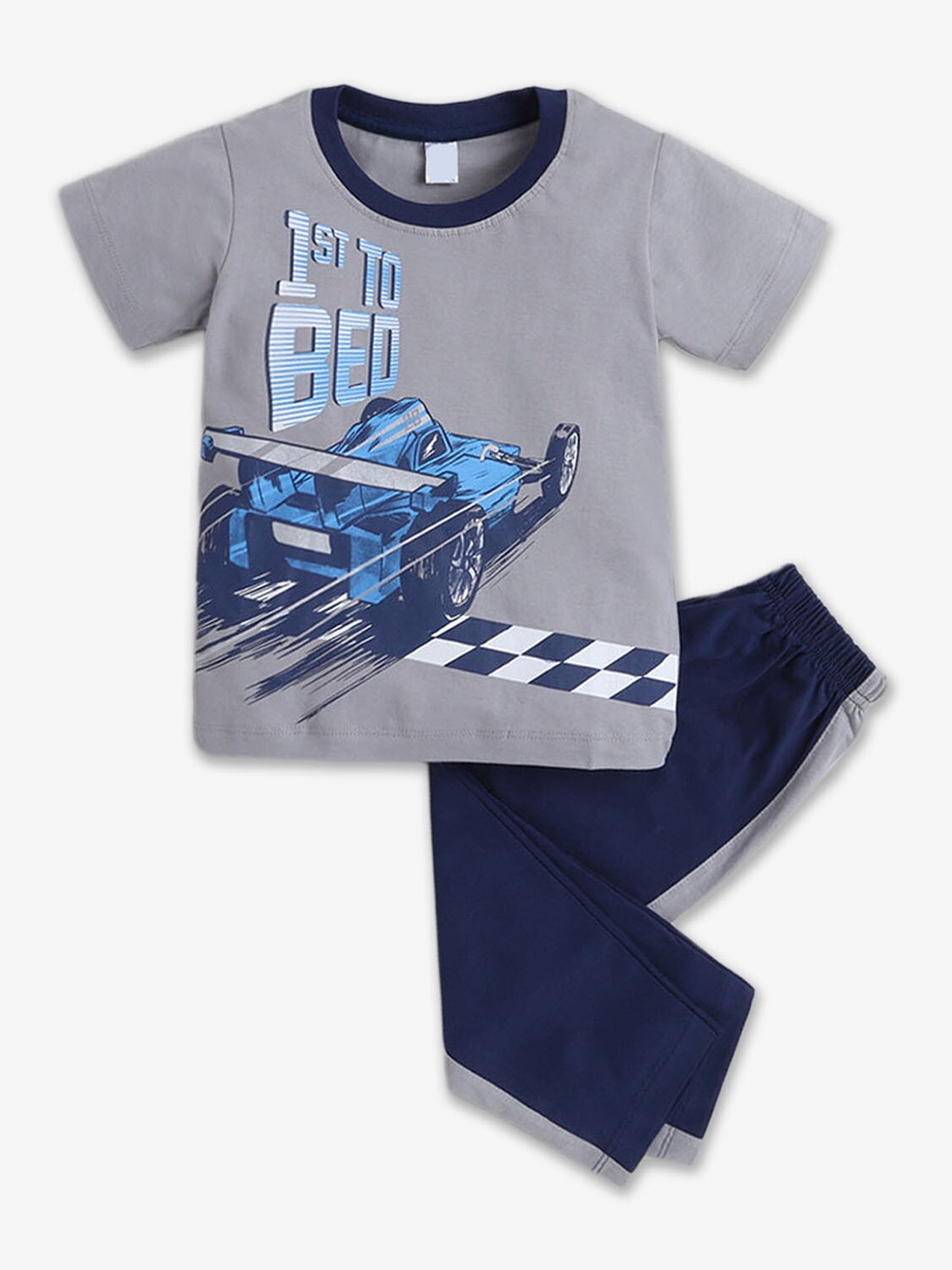 

Hopscotch Infant Boys Printed Pure Cotton T-shirt with Trousers Clothing Set, Grey