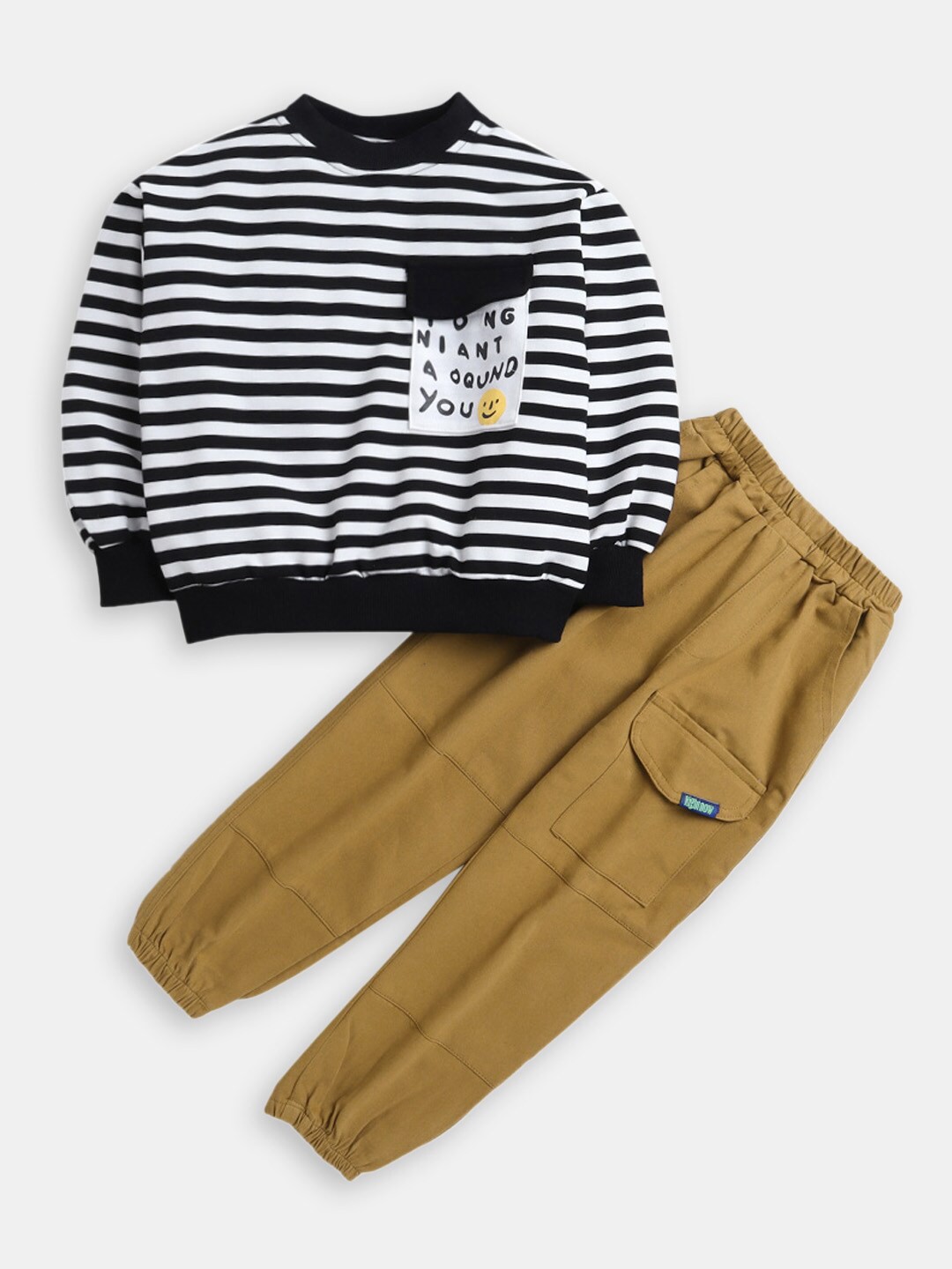

Hopscotch Girls Striped Long Sleeves Sweatshirt with Joggers Clothing Set, Black