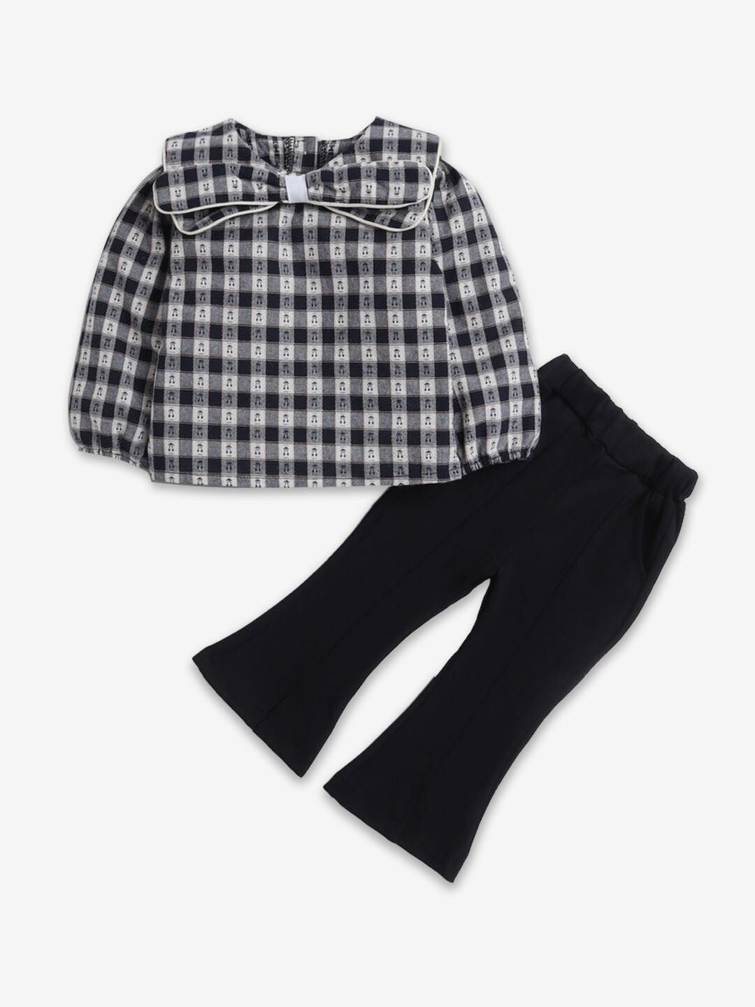 

Hopscotch Girls Checked Top With Trousers Set, Black