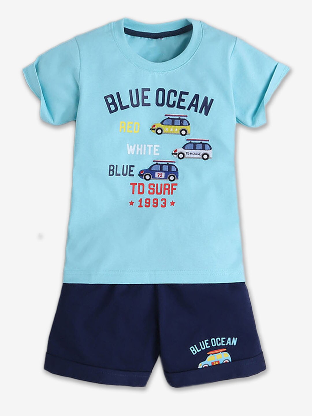 

Hopscotch Infant Boys Printed Pure Cotton Top with Shorts, Blue