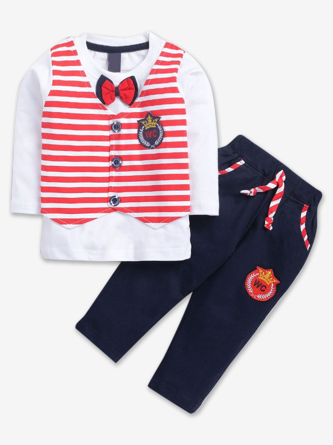 

Hopscotch Infants Boys Striped Pure Cotton T-shirt With Pyjamas Set, Red