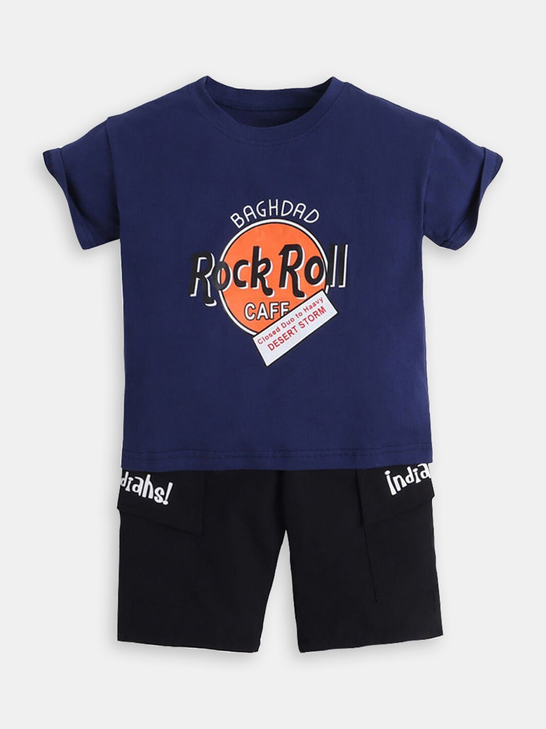 

Hopscotch Boys Printed Pure Cotton T-shirt With Shorts, Blue