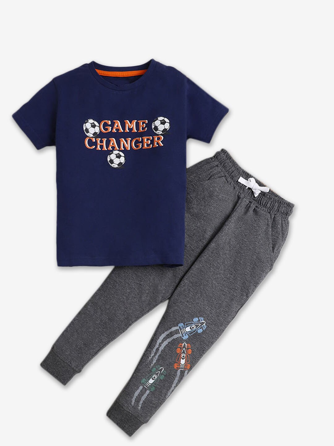 

Hopscotch Boys Printed T-shirt With Trousers, Blue