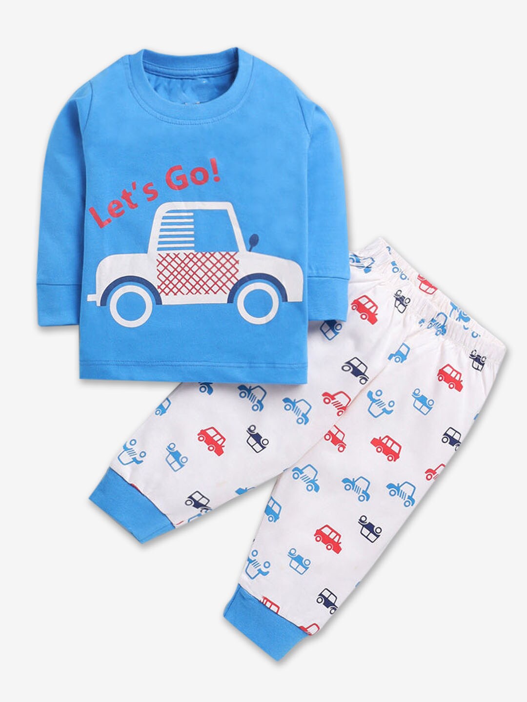 

Hopscotch Infant Boys Printed Pure Cotton T-shirt With Joggers, Blue
