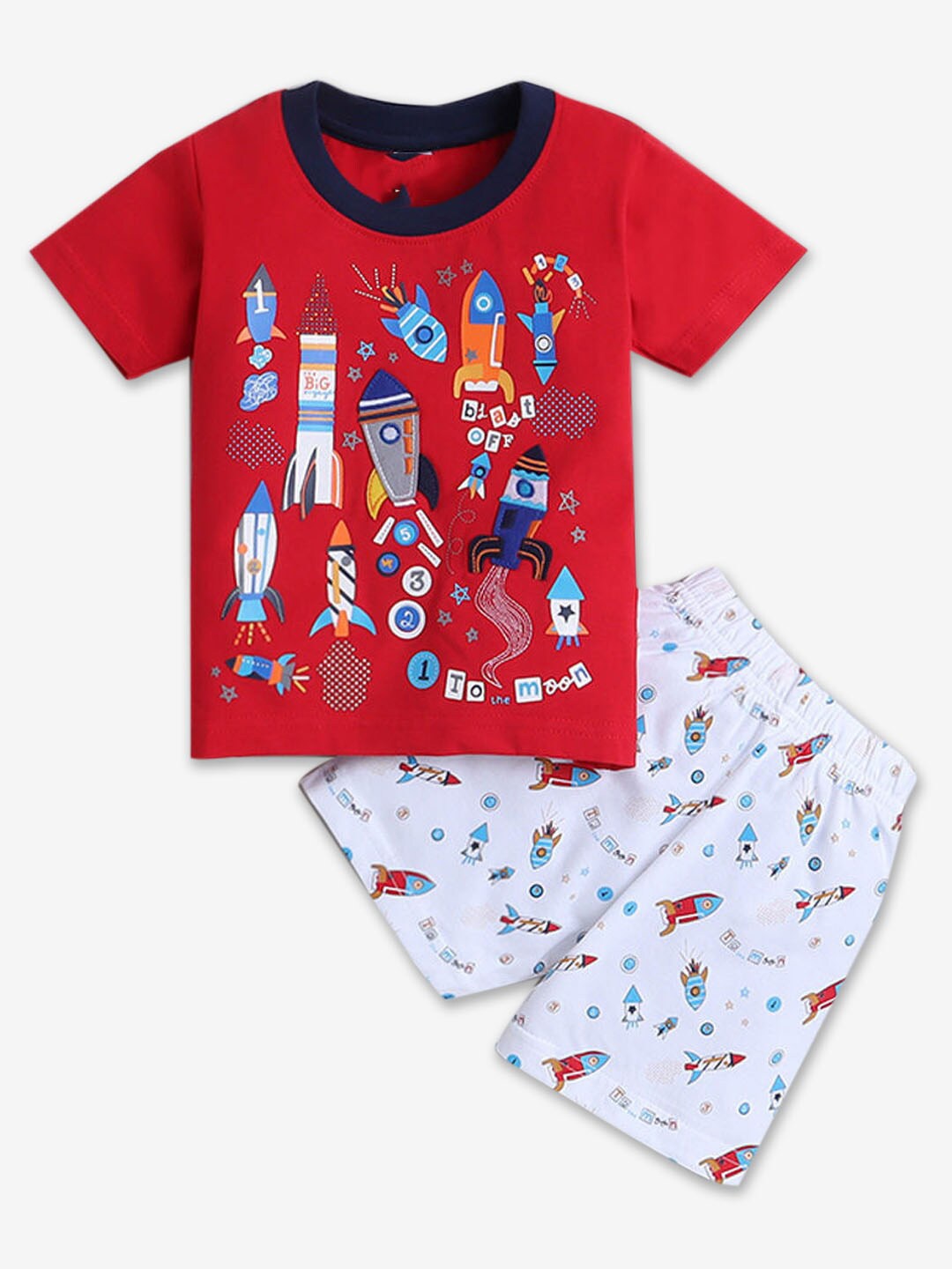

Hopscotch Infant Boys Graphics Printed Pure Cotton Top With Shorts, Red