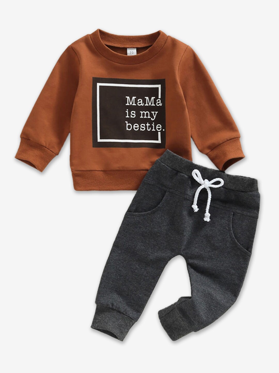 

Hopscotch Boys Typography Printed T-shirt With Trousers, Brown