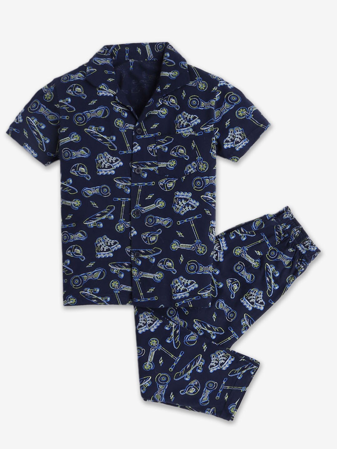 

Hopscotch Boys Conversational Printed Pure Cotton Night Suit, Navy blue