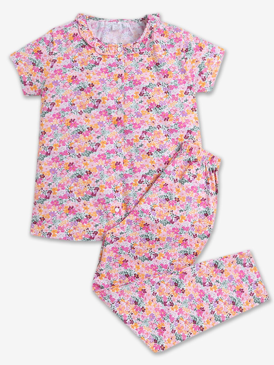 

Hopscotch Girls Floral Printed Pure Cotton Night Suit, Pink