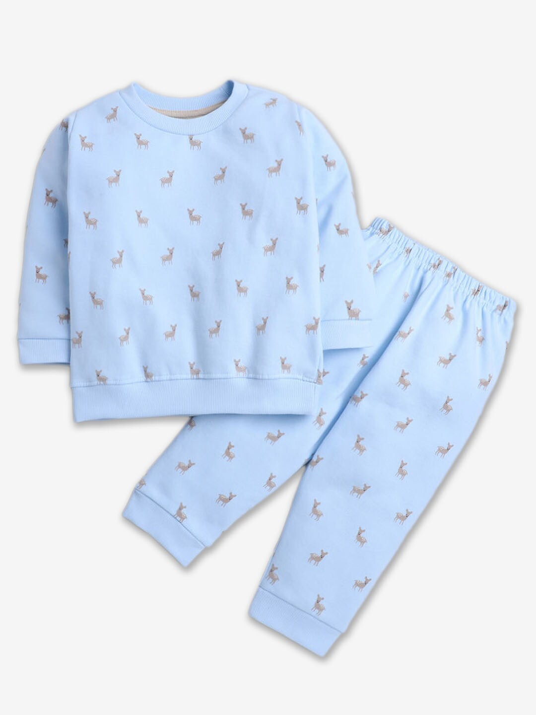 

Hopscotch Infant Boys Printed Pure Cotton Long Sleeves Sweatshirt with Jogger Clothing Set, Turquoise blue