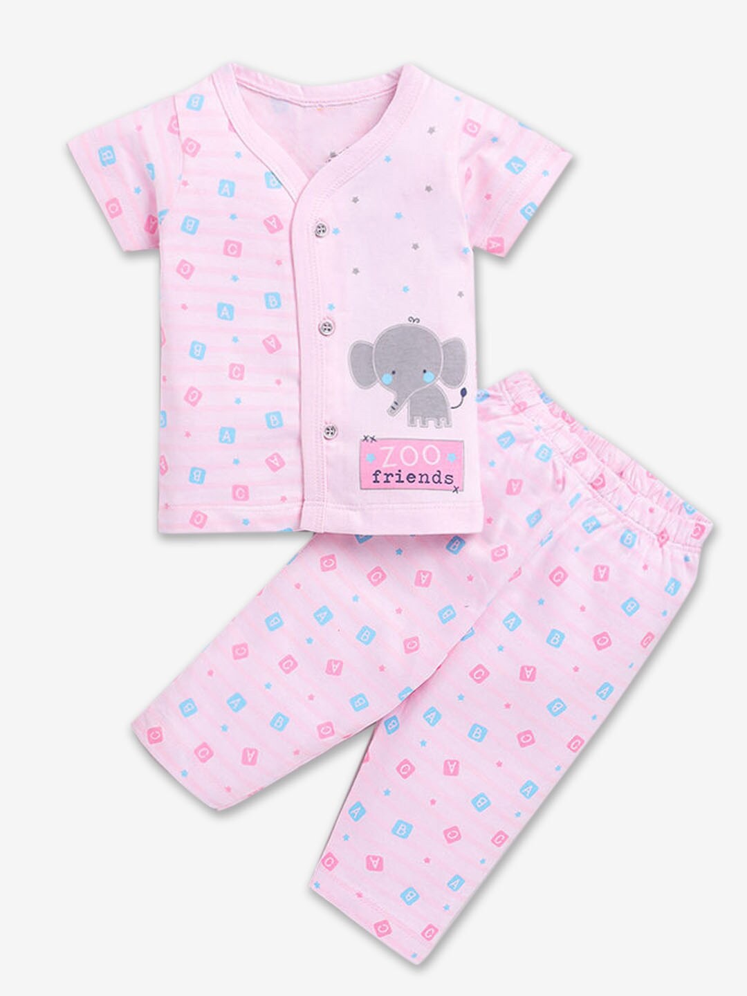 

Hopscotch Boys Pink & Blue Printed Night suit