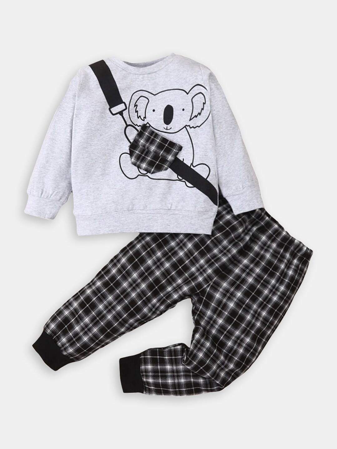 

Hopscotch Boys Printed Pure Cotton T-shirt with Trousers, Grey