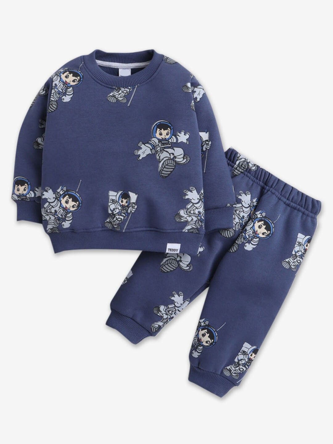 

Hopscotch Boys Printed Pure Cotton Sweatshirt With Pyjamas Set, Navy blue