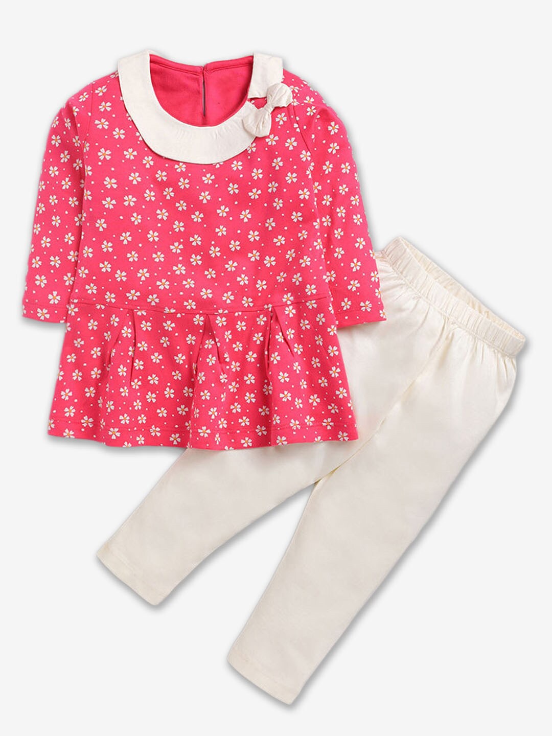 

Hopscotch Girls Printed Pure Cotton Top With Leggings Set, Pink