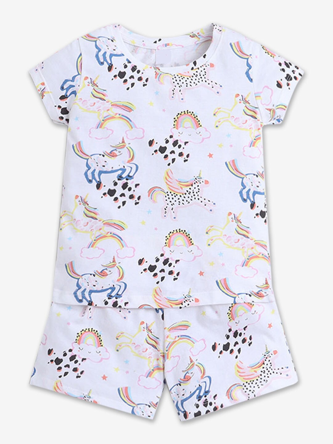 

Hopscotch Girls Conversational Printed Pure Cotton Night Suit, Cream