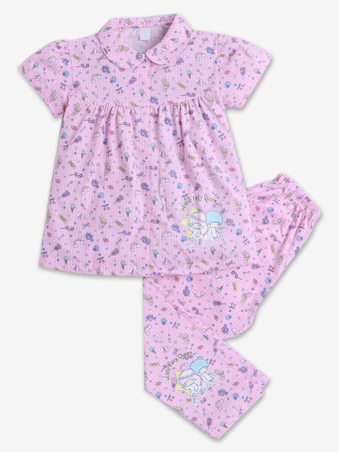

Hopscotch Girls Conversational Printed Pure Cotton Night Suit, Pink