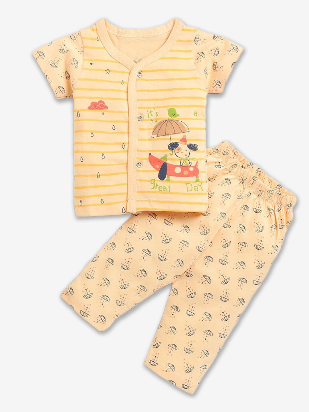 

Hopscotch Boys Printed Cotton Shirt with Pyjamas, Orange