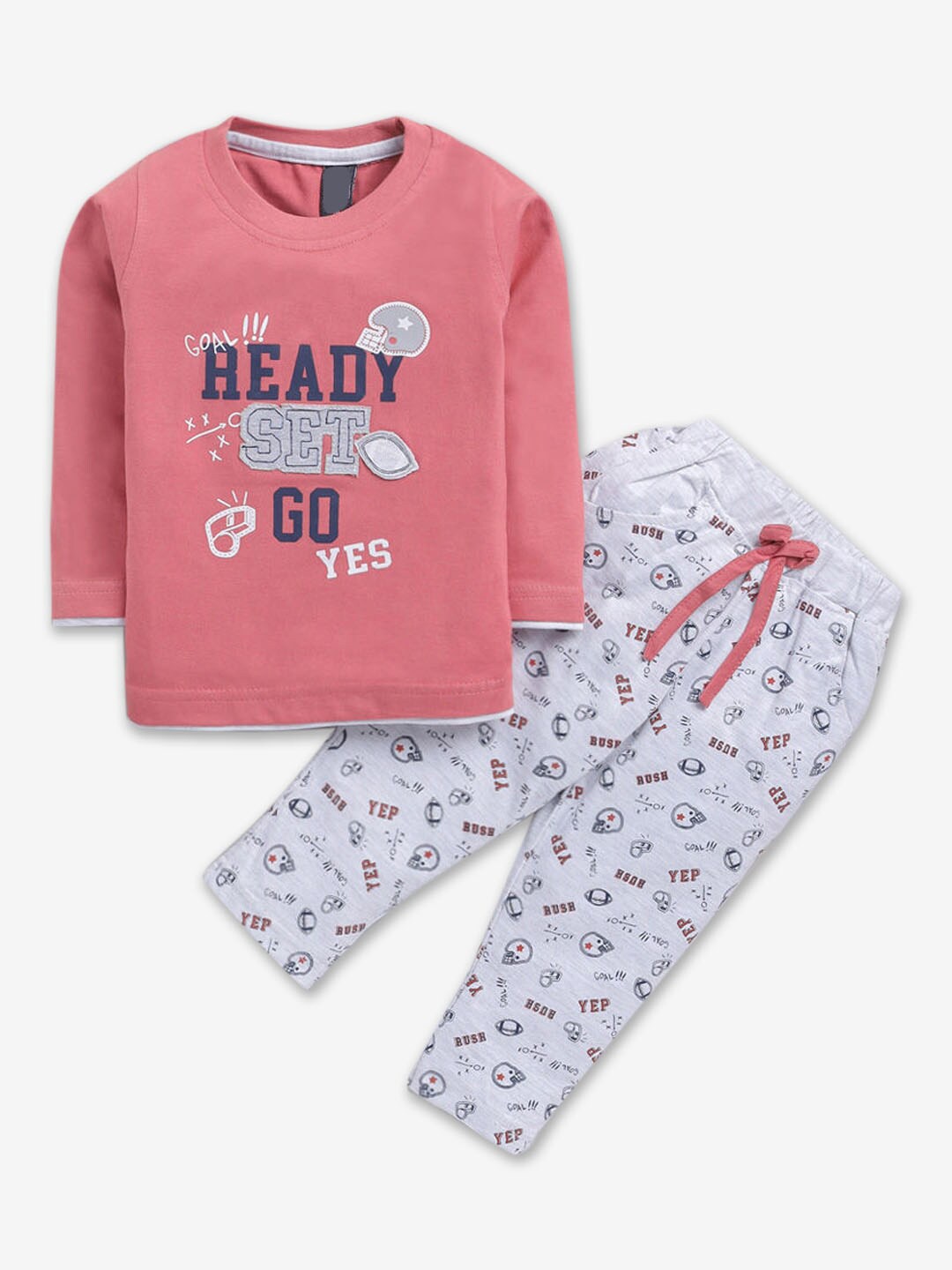 

Hopscotch Boys Printed Pure Cotton T-shirt With Trousers, Pink