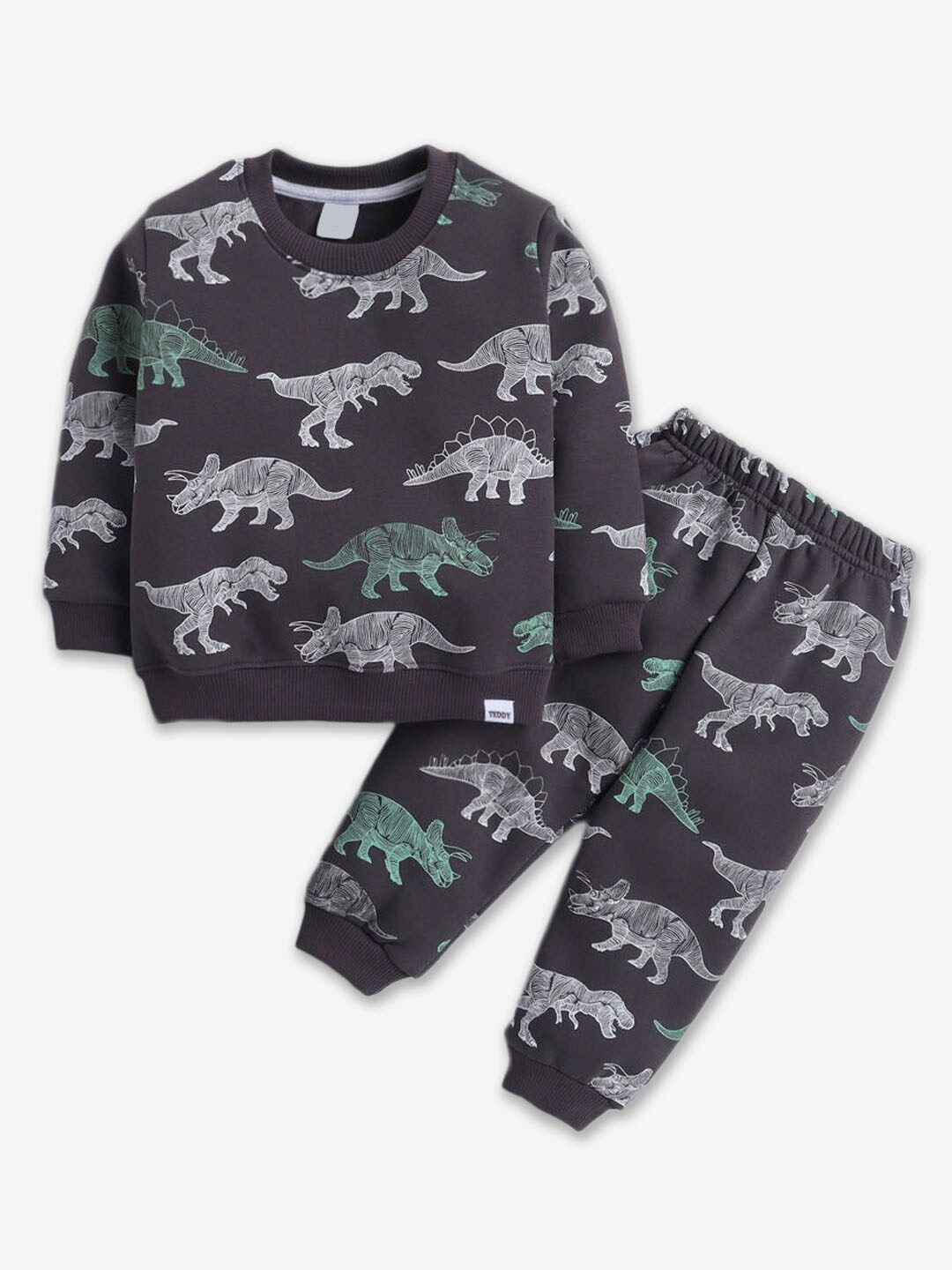 

Hopscotch Boys Printed Pure Cotton Long Sleeves Sweatshirt with Jogger Clothing Set, Charcoal
