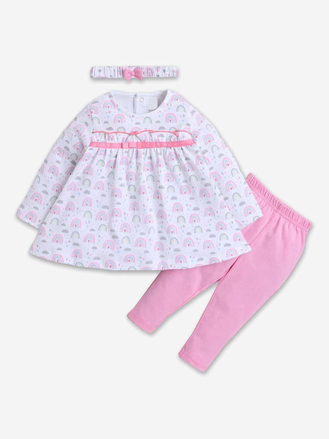 

Hopscotch Girls Printed Pure Cotton Top With Leggings, Pink