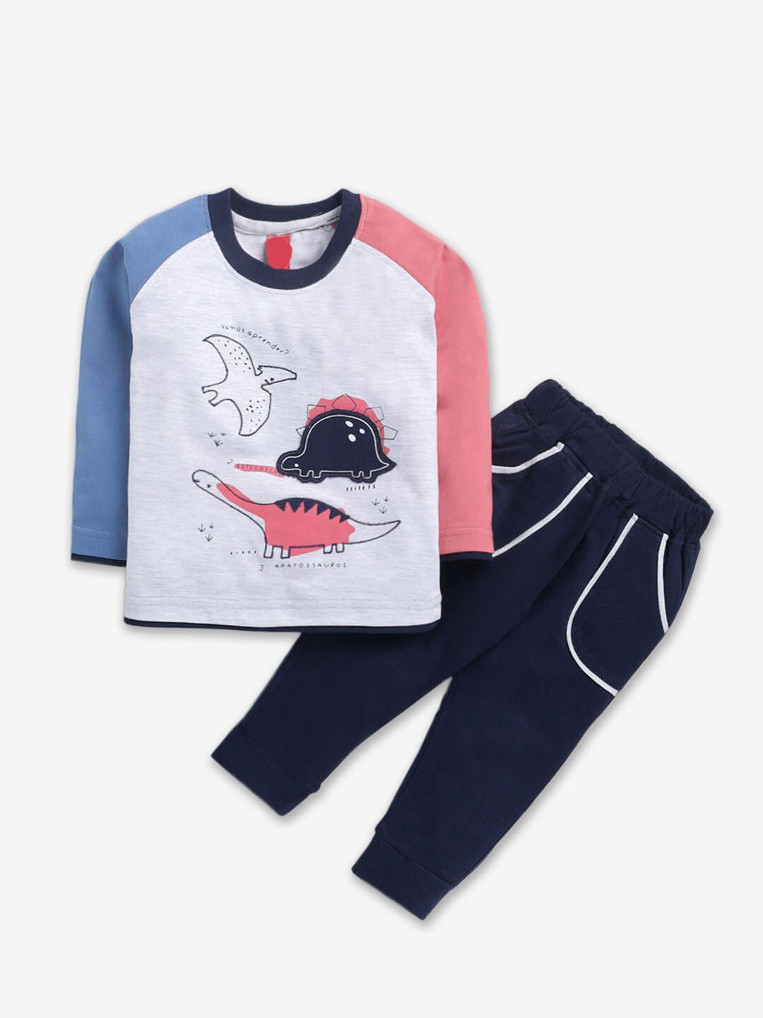 

Hopscotch Infant Boys Printed Pure Cotton T-shirt with Trousers, Navy blue