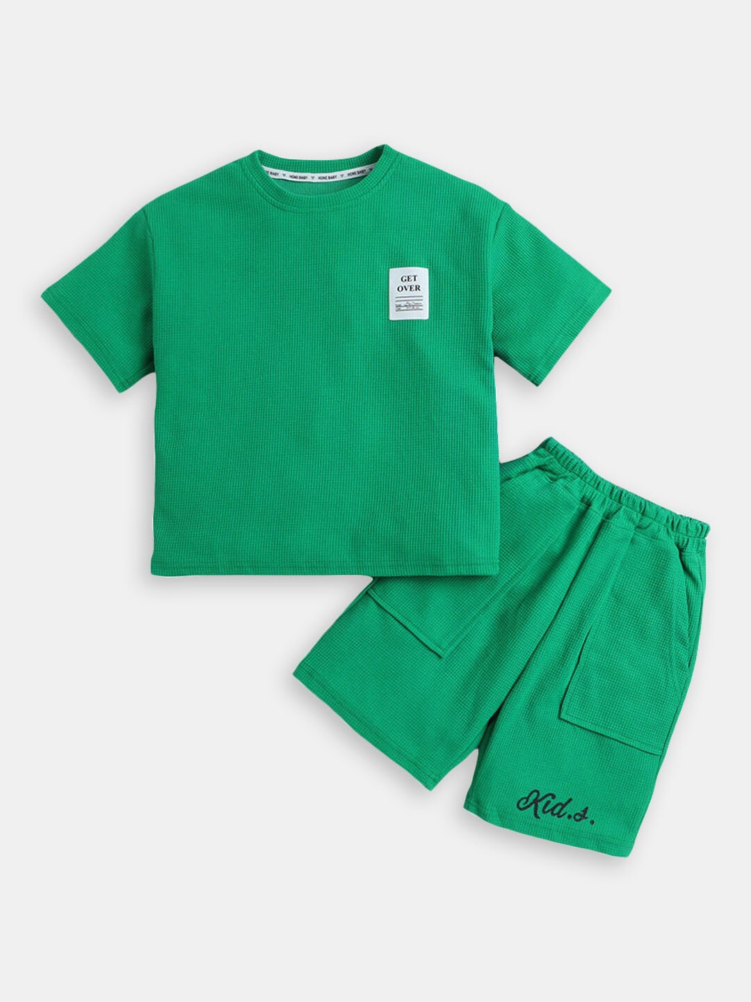 

Hopscotch Boys Textured Cotton T-shirt with Shorts, Green