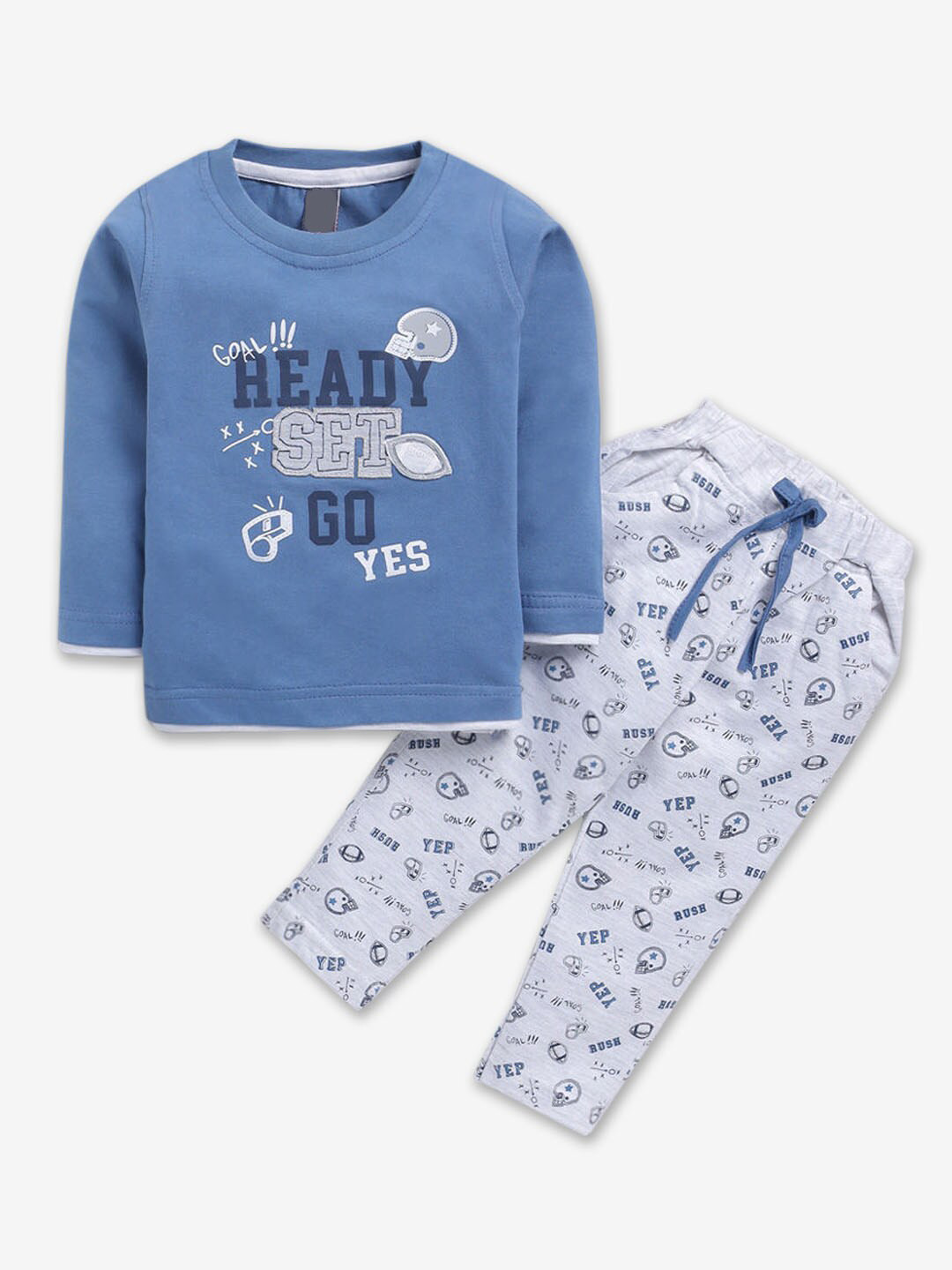 

Hopscotch Infant Boys Printed Pure Cotton T-shirt with Trousers Clothing Set, Blue
