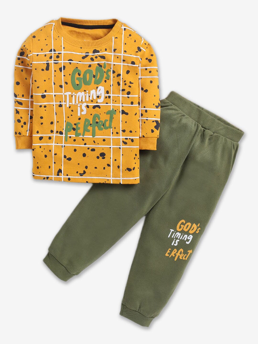 

Hopscotch Boys Printed Cotton T-shirt with Trousers, Gold