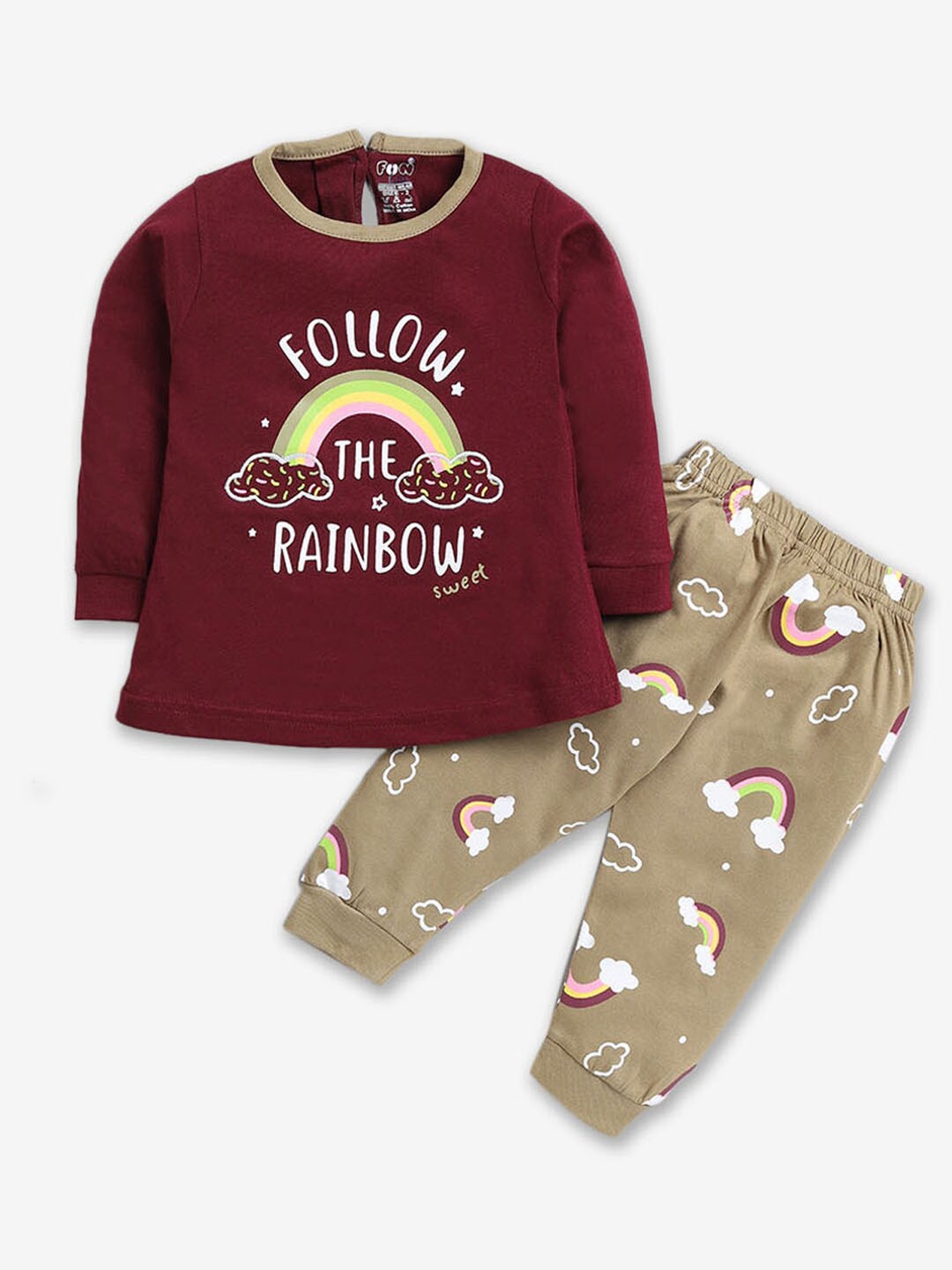 

Hopscotch Girls Printed Cotton T-shirt with Pyjamas, Purple