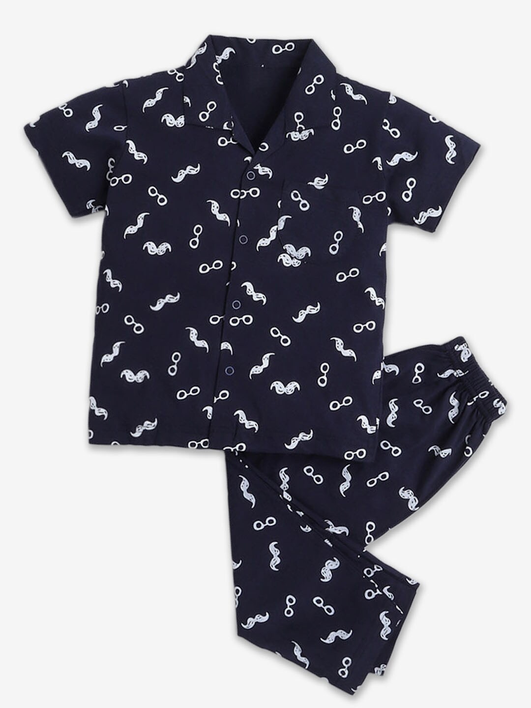 

Hopscotch Boys Printed Shirt Collar Pure Cotton Clothing Set, Navy blue