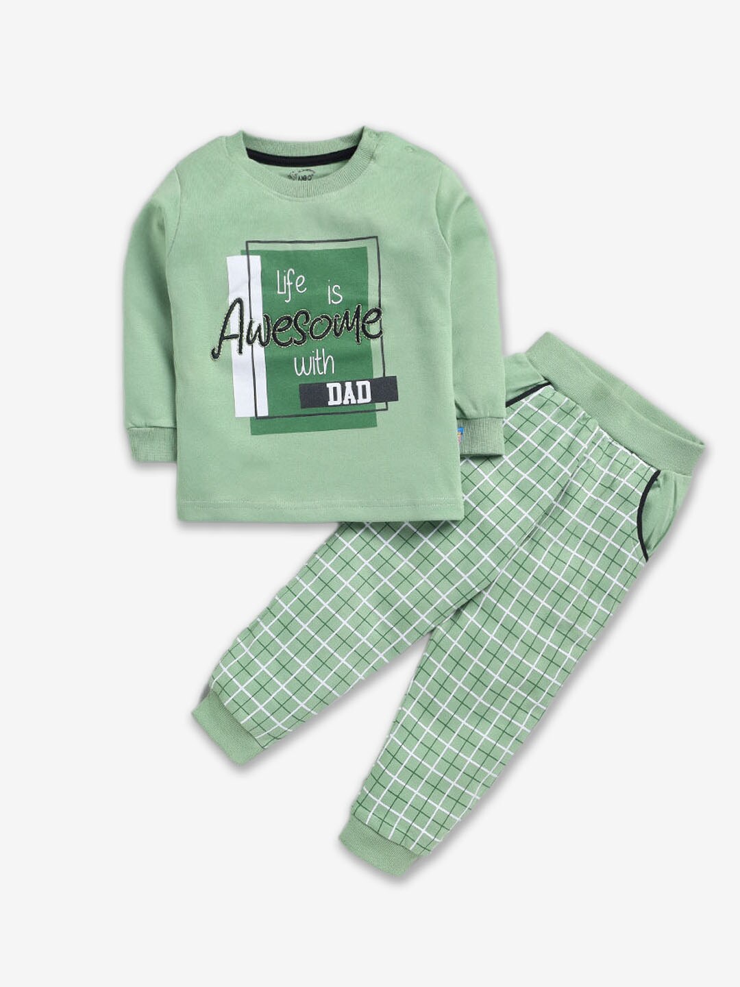 

Hopscotch Boys Printed Pure Cotton T-shirt With Trousers, Green