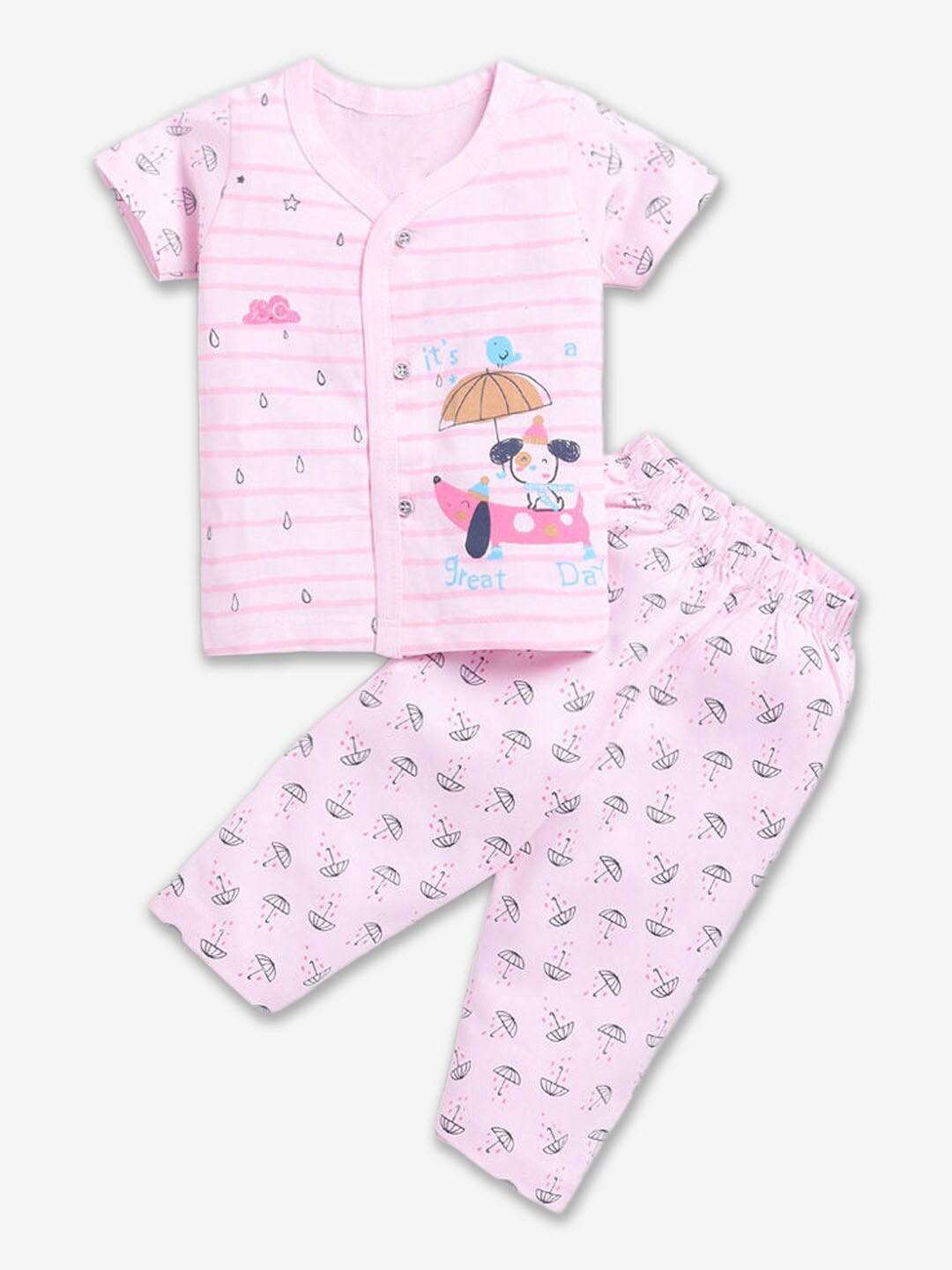 

Hopscotch Infants Boys Conversational Printed Pure Cotton Night Suit, Pink
