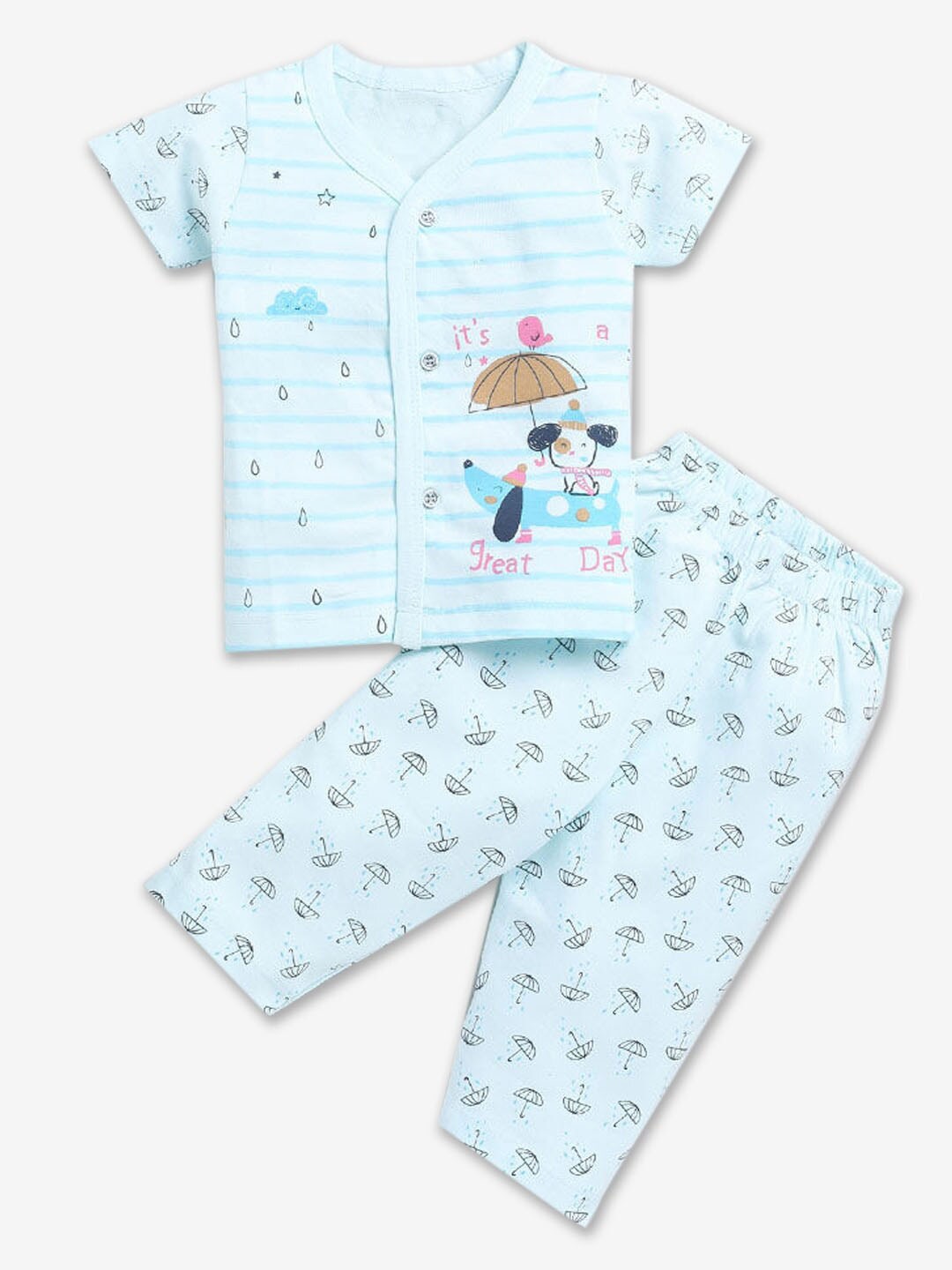 

Hopscotch Boys Printed V-Neck Pure Cotton Clothing Set, Blue